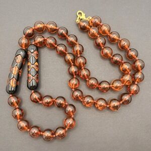 Vintage Joan Rivers Amber & Black Lucite Round Beaded Statement Necklace 31"